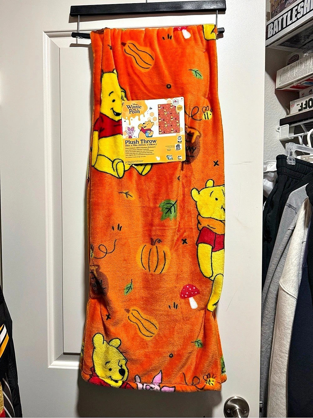 Disney Winnie the Pooh Plush Throw Plush Throw Orange NWT